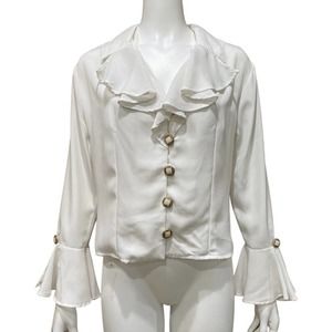Vintage Ruffle White Blouse Top Ultra-Sexy Hippie Retro size 8